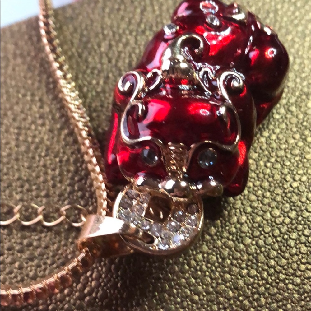 Betsey Johnson Chinese Foo dog Pig Red Gold NWT - Picture 8 of 8